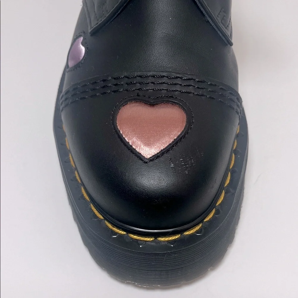 Dr. Martens 1461 Quad Heart Platform Shoes with Pink Heart Accents